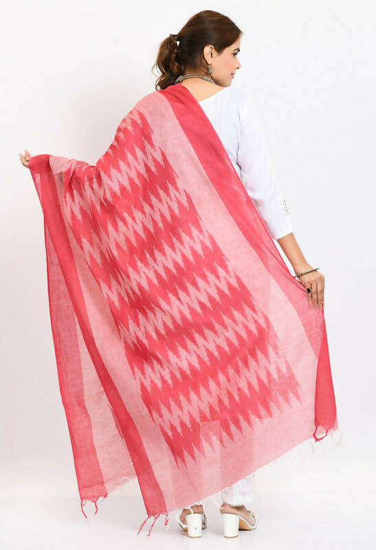 Mominos Fashion Moeza Women's Handloom Cotton Ikkat Pink Dupatta | Grocsy