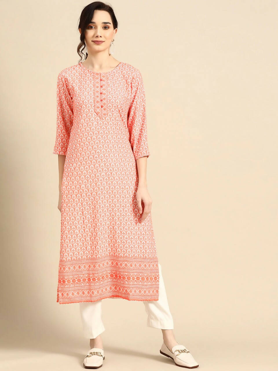 Deeps women's Orange Embroidered Rayon Kurta | Grocsy