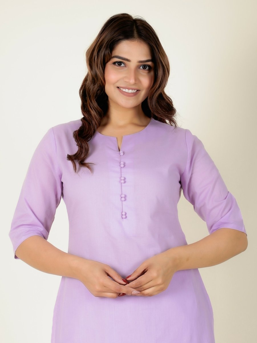 Aramya Pink Soft Cotton Solid Print A-line Kurta Pant Set for Women | Grocsy