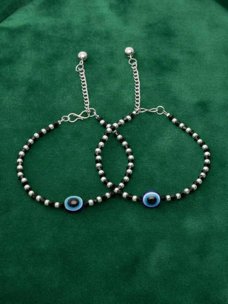 NVR Women Evil Eye Silver Plated Artificial Beads Anklet | Grocsy