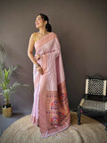 Joban Fashion Lavender Jacquard Butti Soft Lichi Silk Paithani Saree | Grocsy