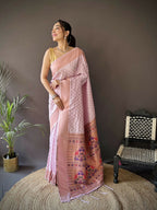 Joban Fashion Lavender Jacquard Butti Soft Lichi Silk Paithani Saree | Grocsy