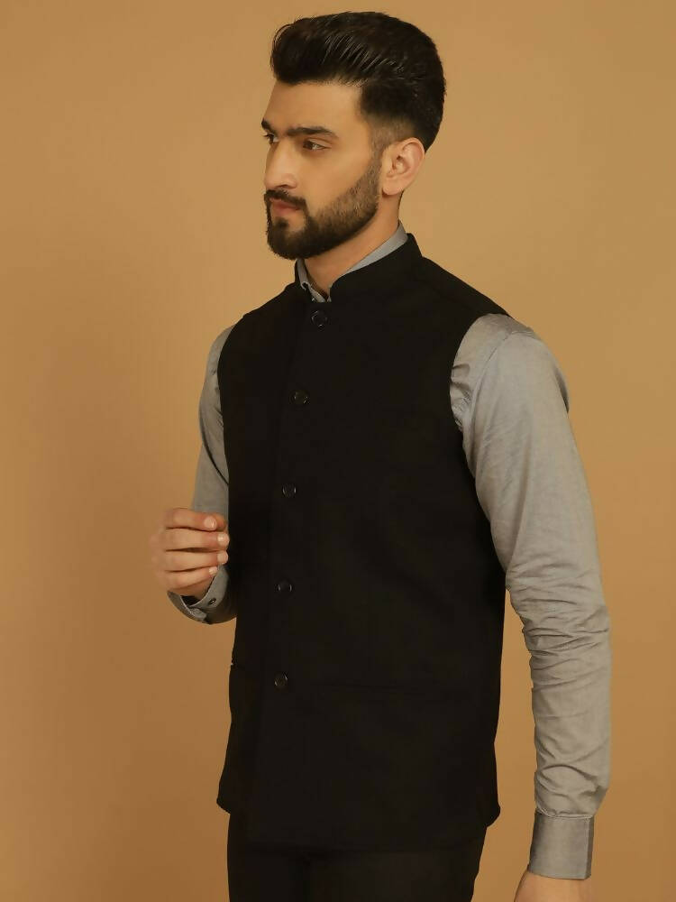 Even Apparels Pure Wool Nehru Jacket - Black | Grocsy