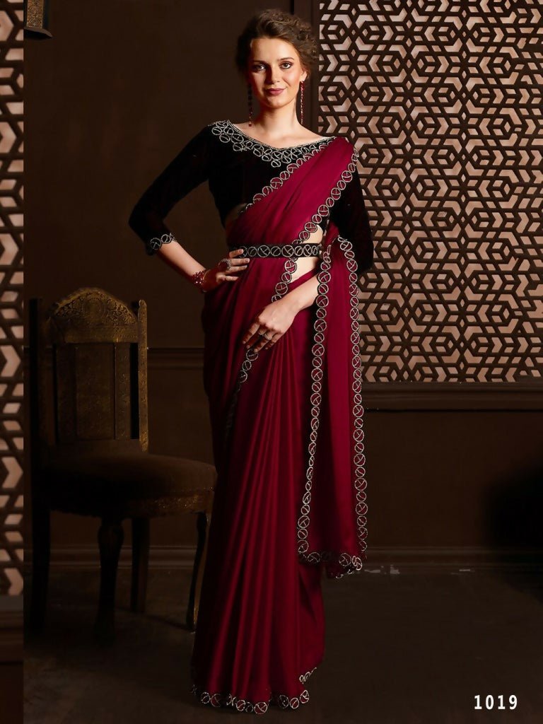 Aafreen Partywear Designer Pink Satin Chiffon Fancy Saree | Grocsy