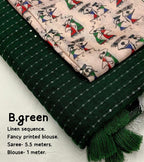 Green Linen Sequence Saree with Unstitched Blouse - Hiral Fashion | Grocsy