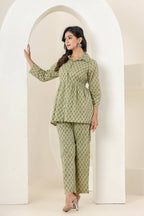 Kaajh Women's Green Printed Cotton Co-ord Set | Grocsy