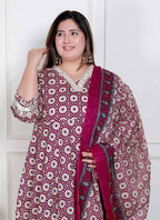 Miravan Plus Size Women'S Cream Embroidered Cotton Anarkali Kurta And Dupatta | Grocsy