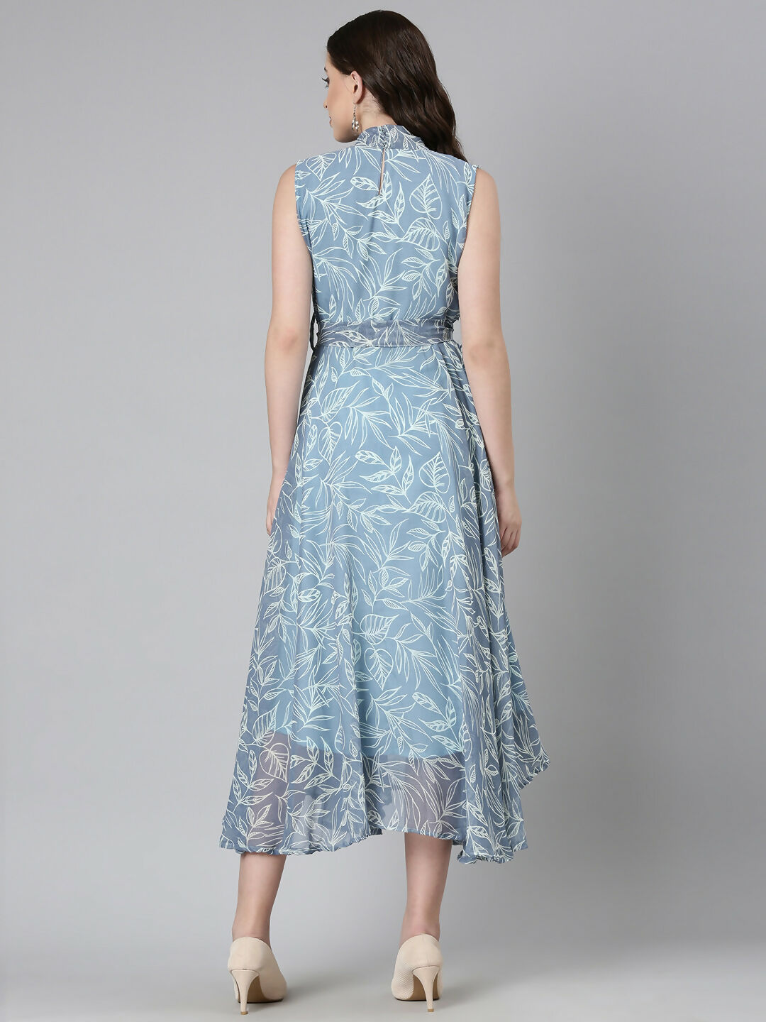 Souchii Grey Floral Chiffon Maxi Dress | Grocsy
