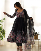 Joban Fashion Black Kurta Set Organza Sequin Embroidery Work | Grocsy