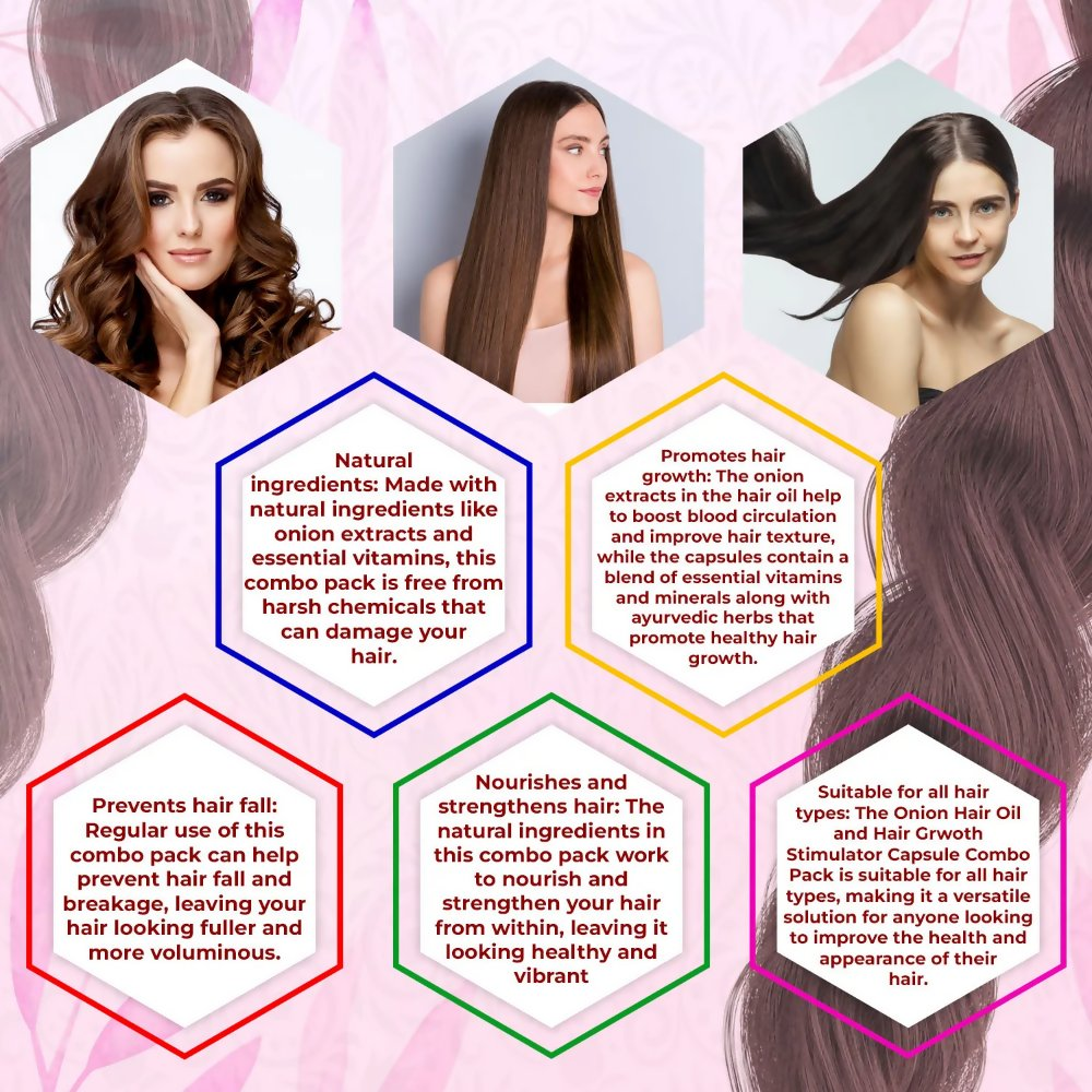 Rajasthan Herbals Onion Hair Oil & Hair Growth Stimulator Capsule Combo | Grocsy