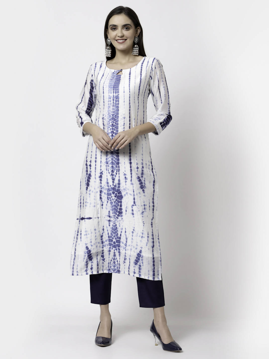 Myshka Women White Viscose Printed 3/4 Sleeve Round Neck Kurta Pant Dupatta Set | Grocsy