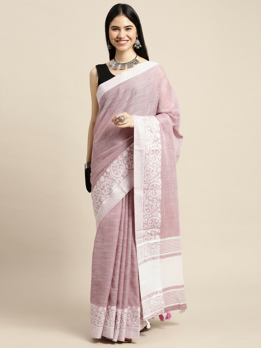 Shree Shyam Fashion Linen Purple Saree | Grocsy
