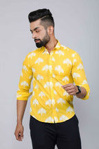 Miravan Men's Yellow and White Floral Printed Full Sleeves Cotton Casual Shirt | Grocsy