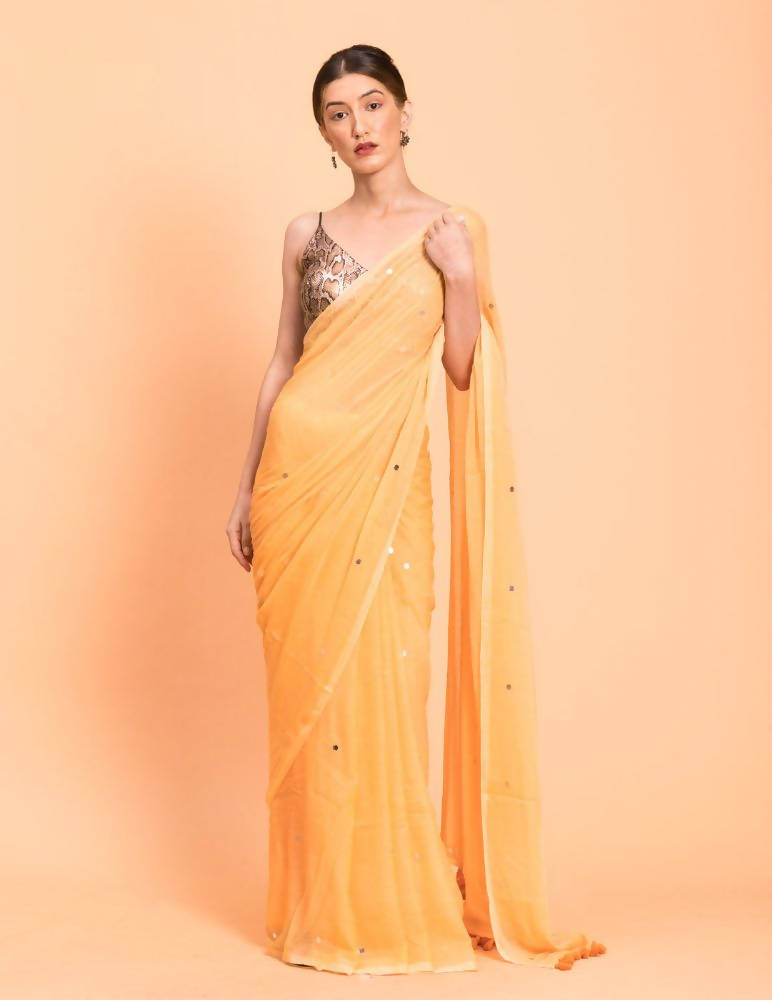 Suta Yellow Embellished Sequinned Pure Cotton Saree | Grocsy