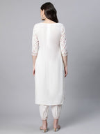 Ahalyaa Women Offwhite Pure Cotton Printed Floral Kurta With Trousers | Grocsy