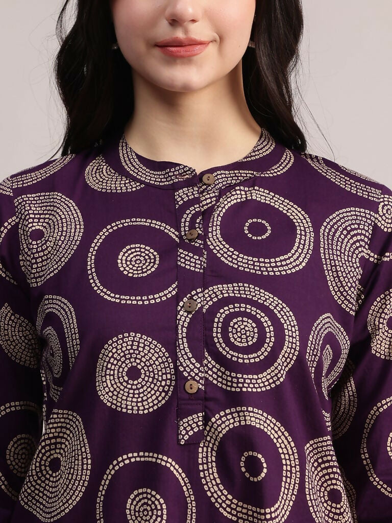 Aavyora Women's Purple Abstract Printed Pure Cotton Co-ord Set | Grocsy