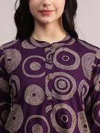 Aavyora Women's Purple Abstract Printed Pure Cotton Co-ord Set | Grocsy
