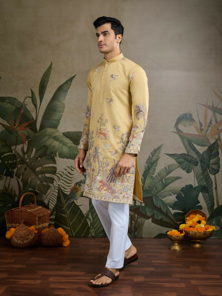 Vastranavya Yellow Exclusive Festival Wear Viscose Silk Thread & Sequence Embroidered Work Kurta | Grocsy