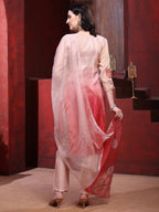 Hand & Pacement Floral Embroidered Kurta With Pant & Embroidered Dupatta, Pink - Hiral Fashion | Grocsy
