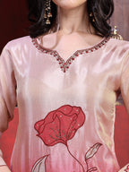 Hand & Pacement Floral Embroidered Kurta With Pant & Embroidered Dupatta, Pink - Hiral Fashion | Grocsy