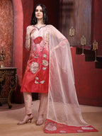 Hand & Pacement Floral Embroidered Kurta With Pant & Embroidered Dupatta, Pink - Hiral Fashion | Grocsy