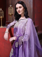 Hand & Pacement Floral Embroidered Kurta With Pant & Embroidered Dupatta, Purple - Hiral Fashion | Grocsy