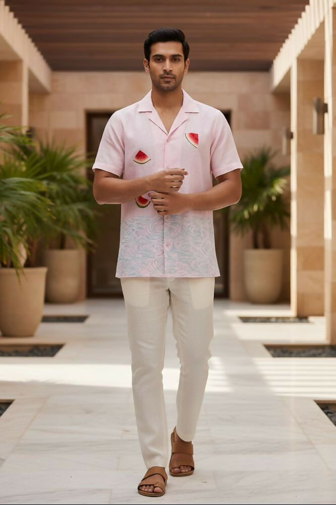 Melon — White Embroidered Linen Shirt by Hilo Design | Grocsy