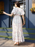 Off white Rayon Foil Printed Long Dress - Michan | Grocsy