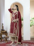 Teeya Creation Maroon Color Chinnon Silk Embroidery Work Fully Stitched Salwar Suit | Grocsy