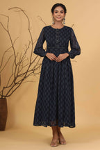 Juniper Women Navy Chiffon Printed Flared Dress | Grocsy
