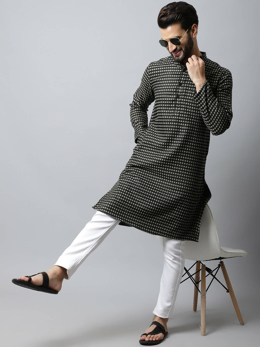 Even Apparels Brown Color Pure Cotton Men's Kurta With Band Collar (CHK1185) | Grocsy
