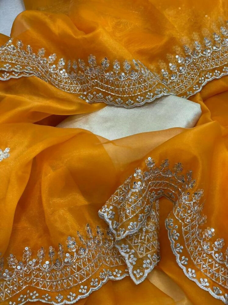 Vamsee Shirovastra Yellow Organza Saree | Grocsy