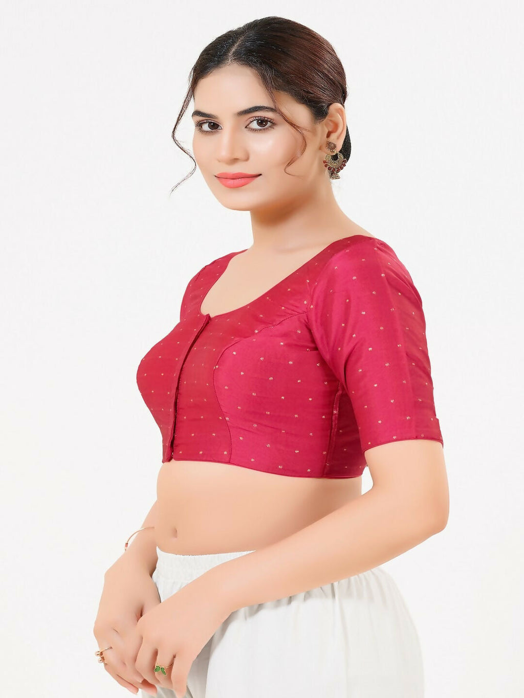 Joban Fashion South-Pink Taffeta Silk Elbow Sleeveless Front Open Blouse | Grocsy