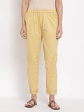 Myshka Women's Cream Cotton Solid Casual Trouser | Grocsy