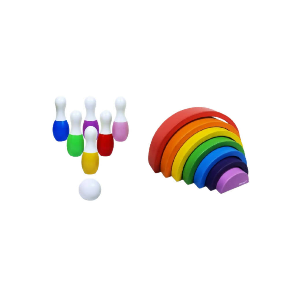 Matoyi Rainbow Colored Bowling Pin And Stacker Combo | Grocsy