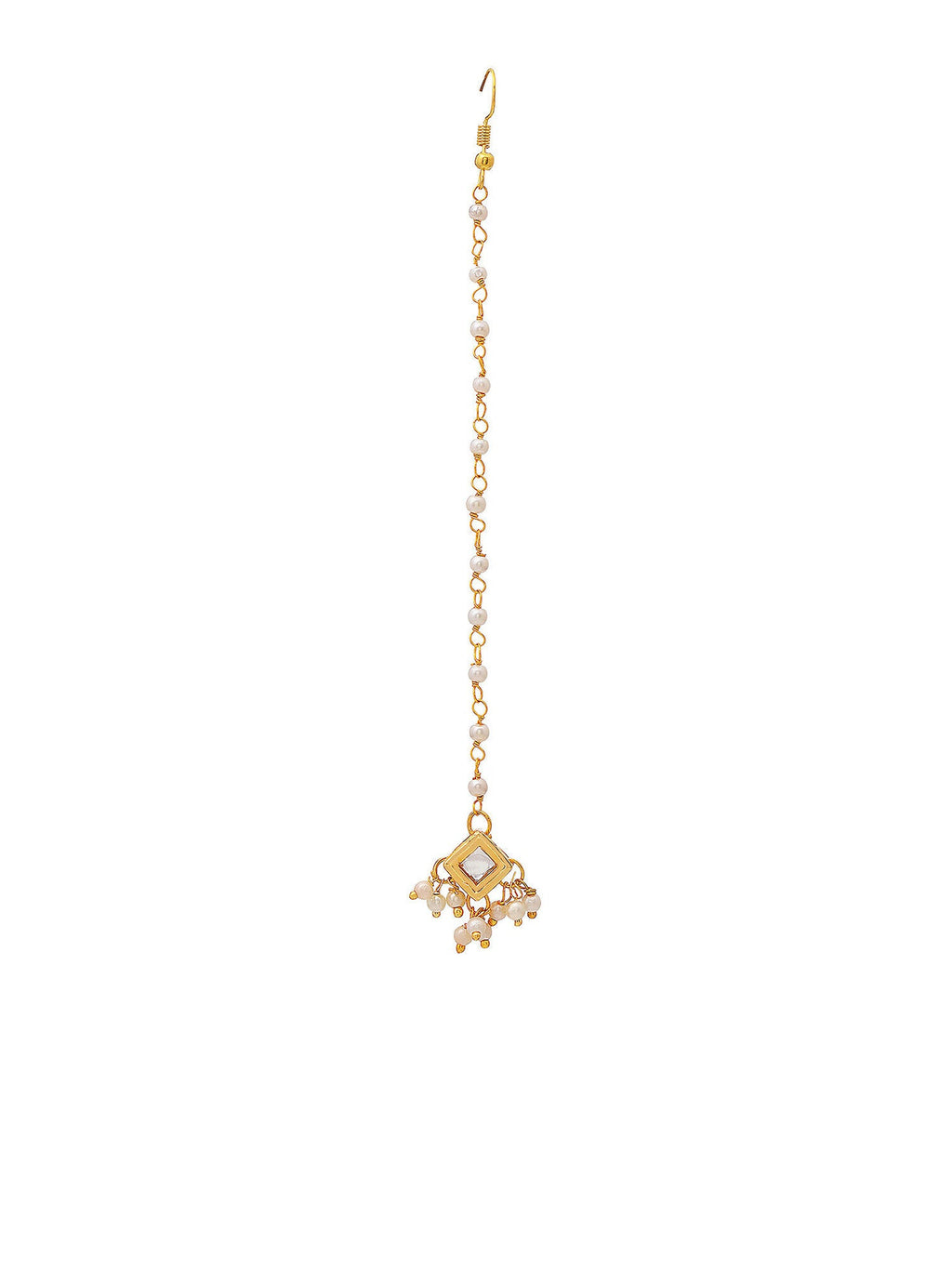 Ruby Raang Gold Square with Pearls Kundan Maang Tikka | Grocsy