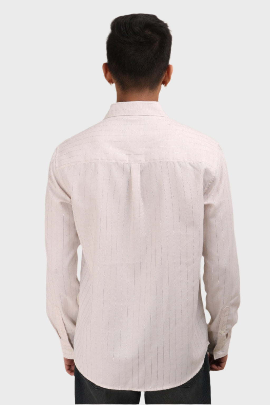 Xkind Off White Silver Stripes Regular Fit Shirt | Grocsy