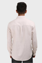 Xkind Off White Silver Stripes Regular Fit Shirt | Grocsy