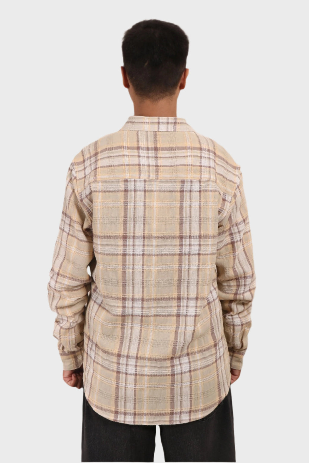 Xkind Mens'S Ochre Textured Checks Regular Fit Shirt | Grocsy