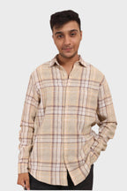 Xkind Mens'S Ochre Textured Checks Regular Fit Shirt | Grocsy