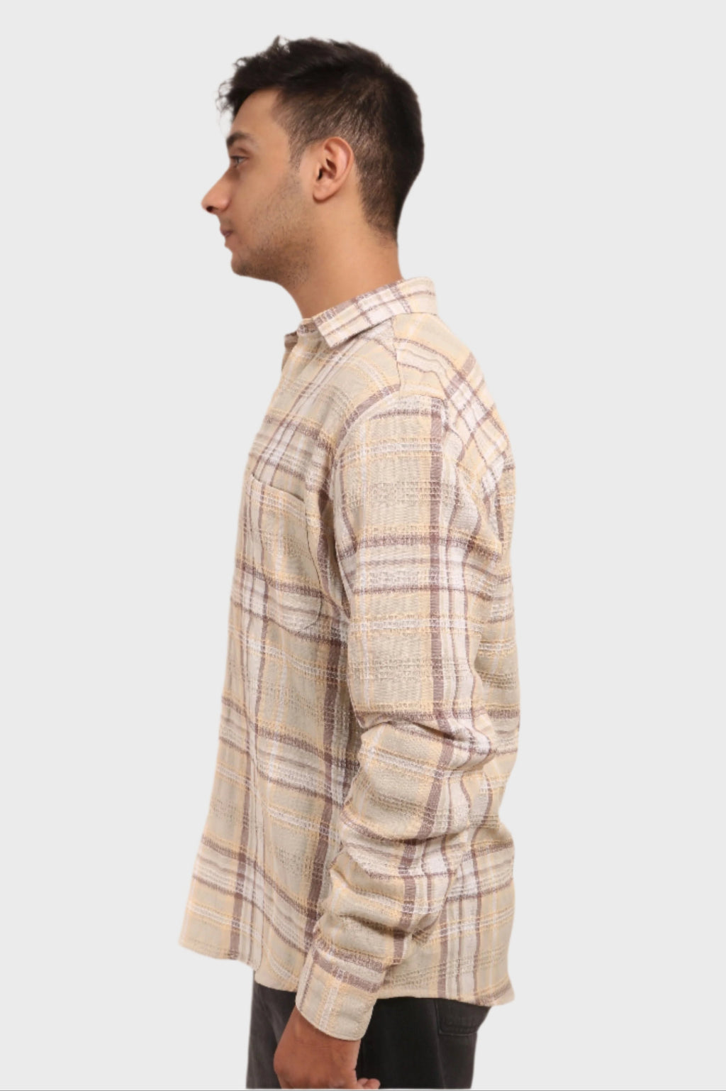 Xkind Mens'S Ochre Textured Checks Regular Fit Shirt | Grocsy