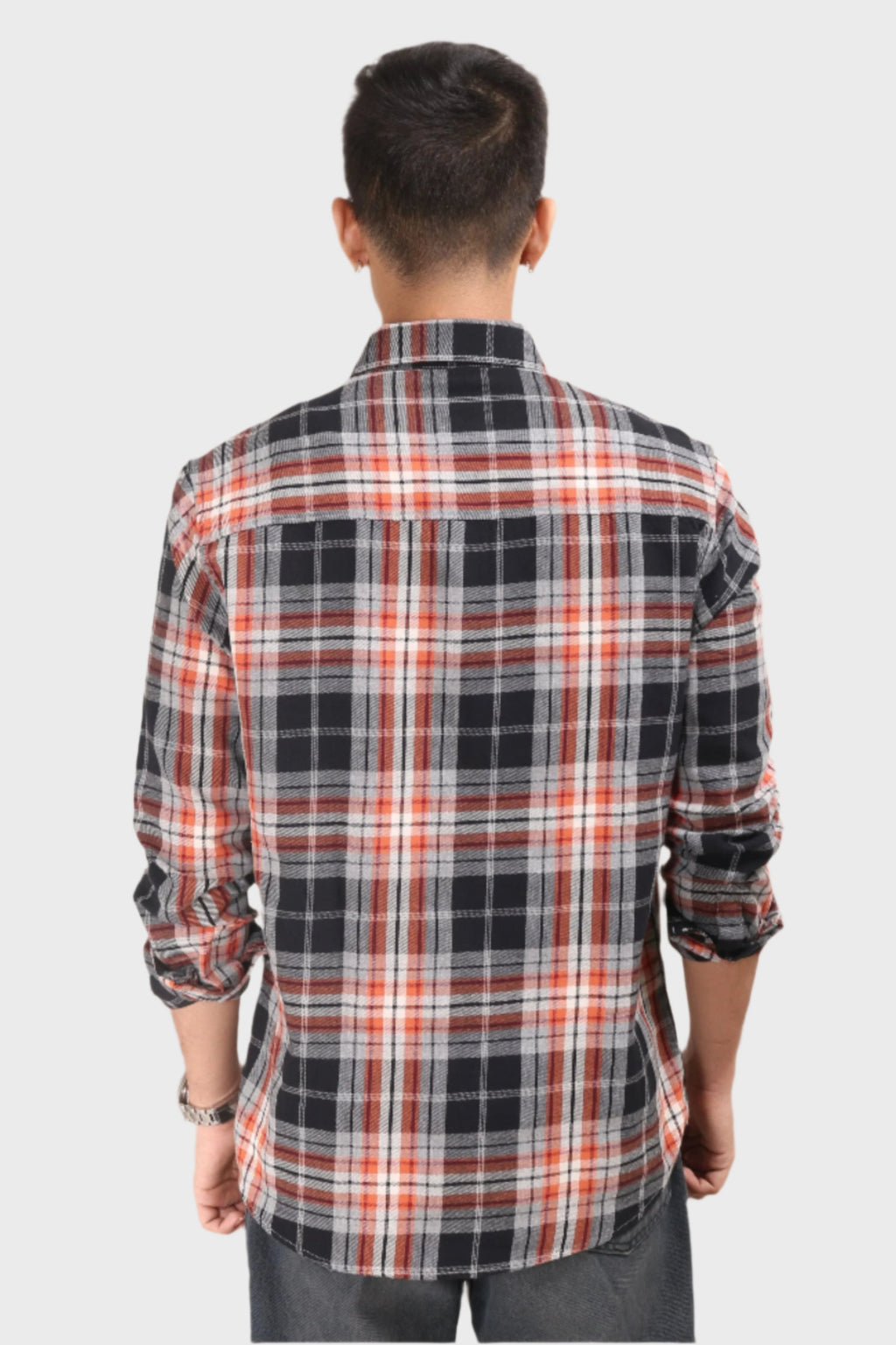 Xkind Orange Flannel Checks Regular Fit Shirt | Grocsy