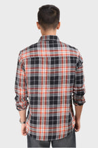 Xkind Orange Flannel Checks Regular Fit Shirt | Grocsy