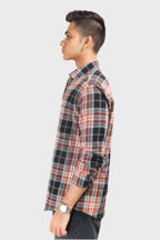 Xkind Orange Flannel Checks Regular Fit Shirt | Grocsy