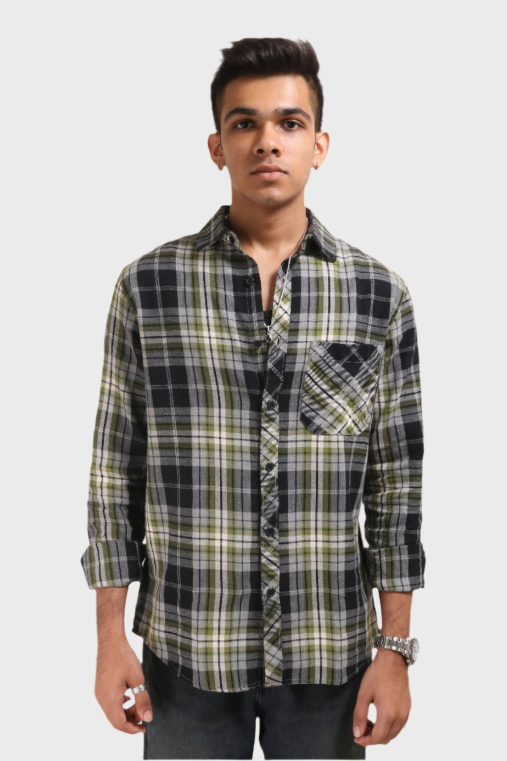 Xkind Green Checks Regular Fit Shirt | Grocsy