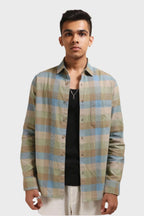 Xkind Light Green Corduroy Checks Regular Fit Shirt | Grocsy