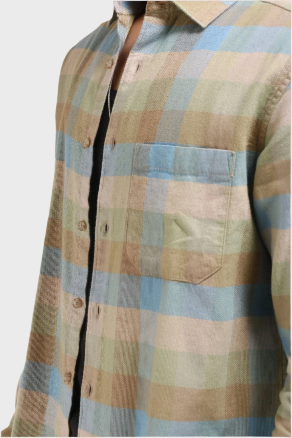 Xkind Light Green Corduroy Checks Regular Fit Shirt | Grocsy