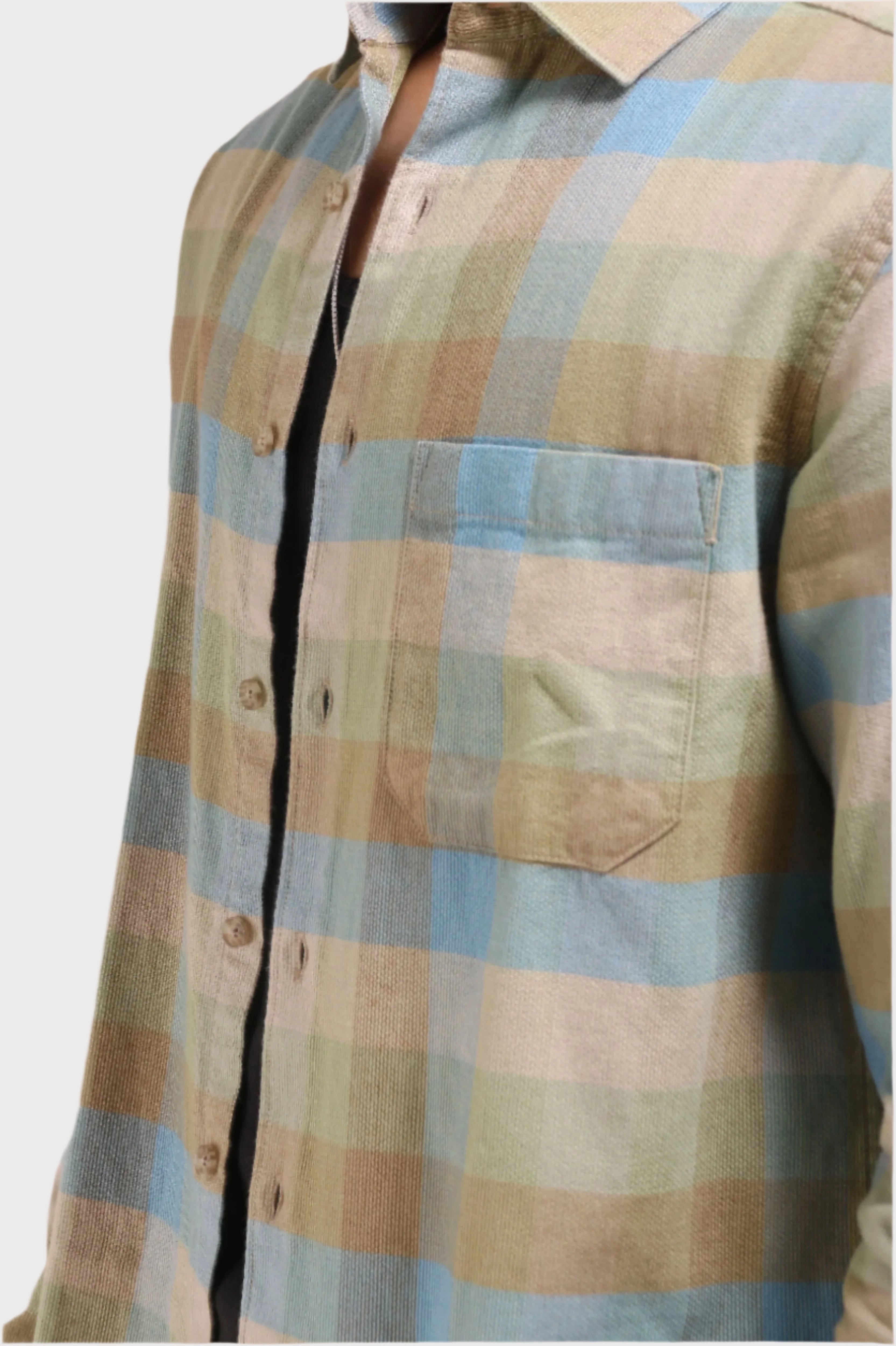 Xkind Light Green Corduroy Checks Regular Fit Shirt | Grocsy