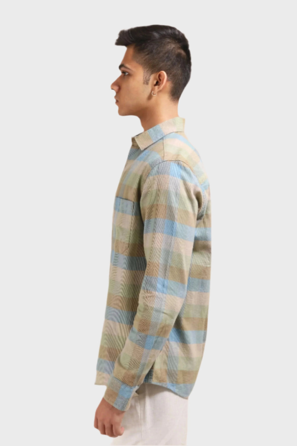 Xkind Light Green Corduroy Checks Regular Fit Shirt | Grocsy
