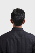 Xkind Men's Black Dobby Srtiped Slim Fit Formal Shirt | Grocsy